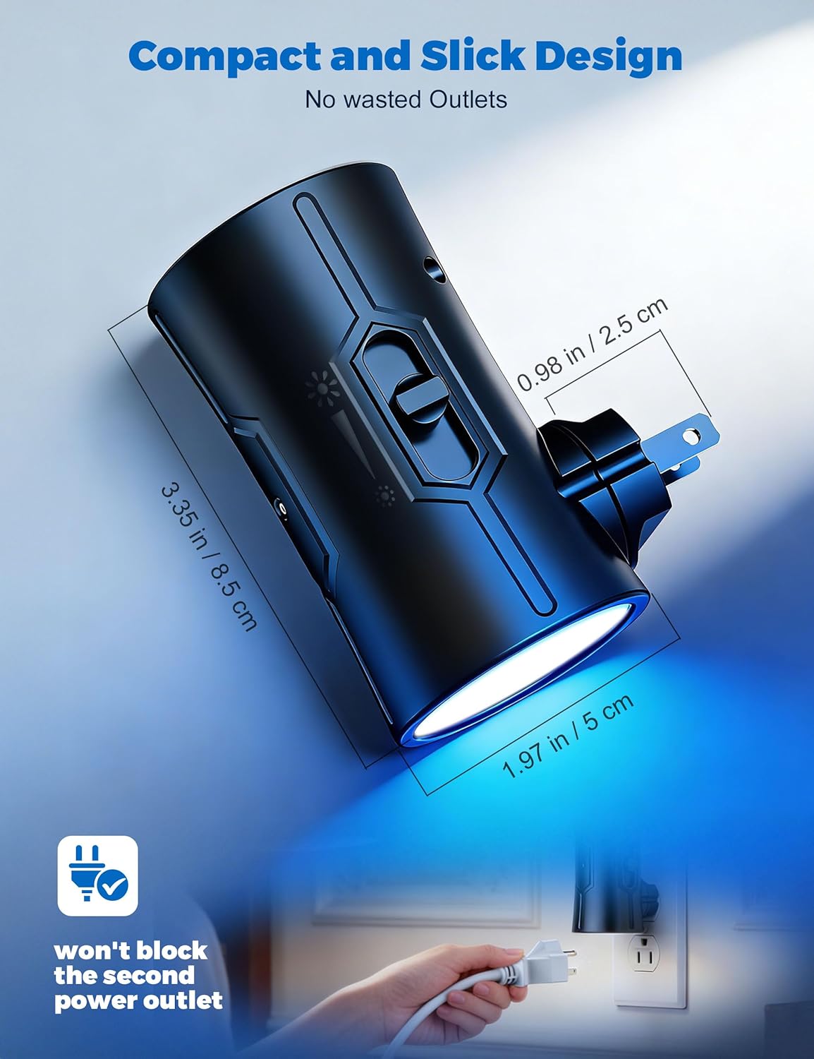 fesnne Night Light, 2-Pack Dimmable Plug-in Night Light with Auto On/Off & 90°Rotatable Plug, 0-100LM Adjustable Brightness, 1W Ultra Low Energy for Bedroom, Hallway, Bathroom, Nursery, Kids, Blue