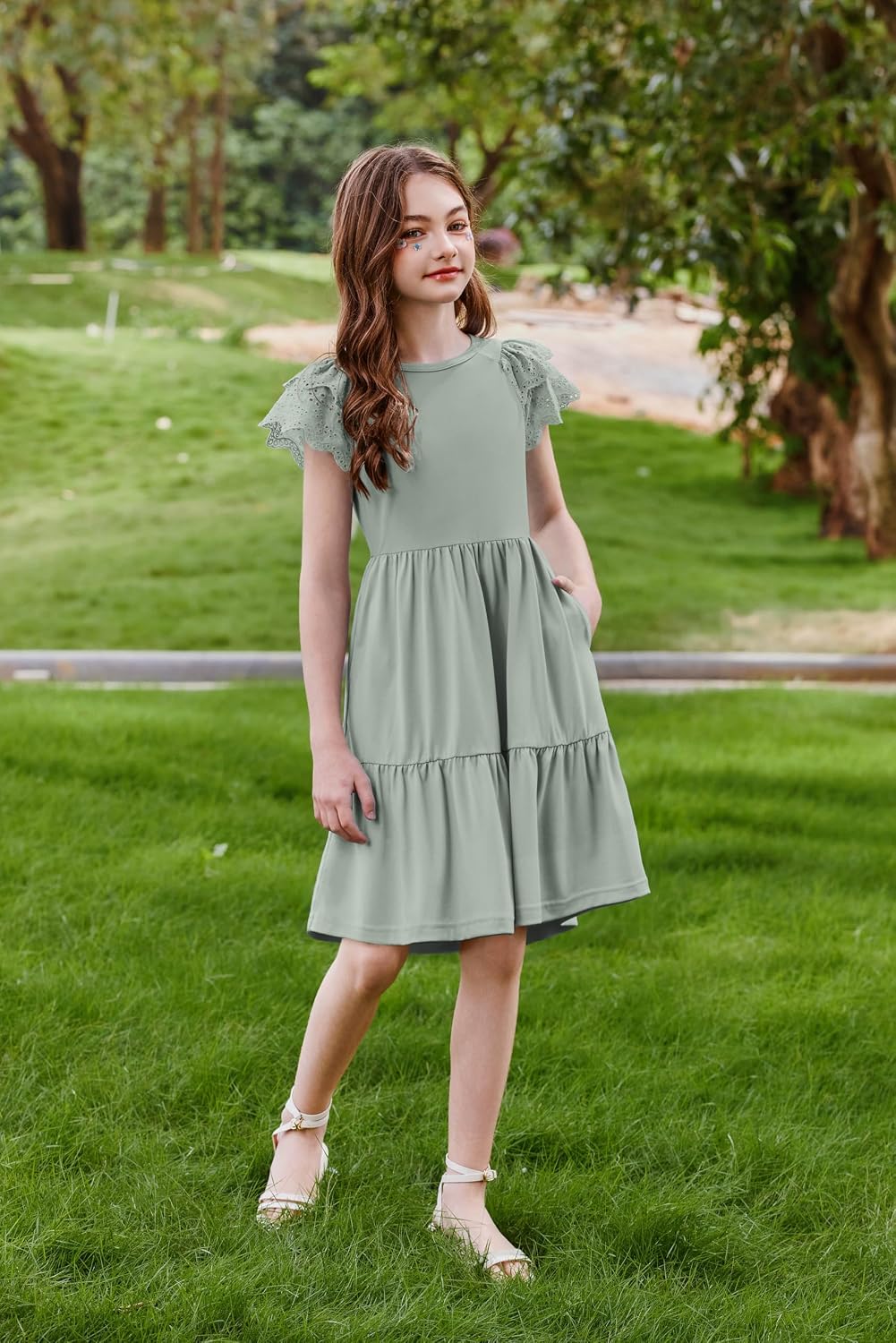 Arshiner Girls Summer Dresses Casual Flutter Sleeve Midi Dress with Pockets image 2