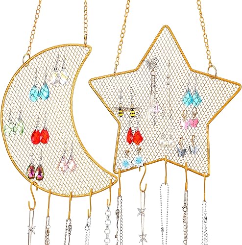 Jetec 2 piezas de soporte de pared para aretes montado en la pared, soporte de aretes colgantes, soporte decorativo con forma de rejilla de
