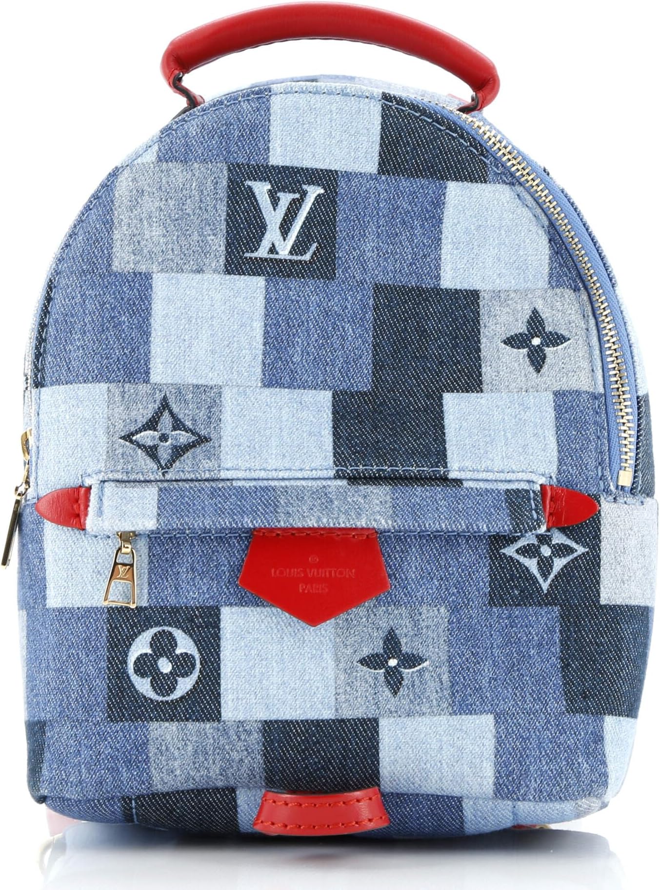 Pre-Loved Palm Springs Backpack Damier and Monogram Patchwork Denim Mini, Blue