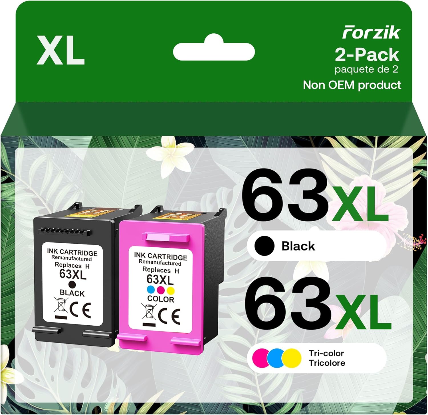 Forzik Remanufactured 63XL Ink Cartridge Replacement for HP OfficeJet 3830 4650 4652 5255 Envy 4520 5540 DeskJet 1110 2130, Black, Tri-color, 2-Pack