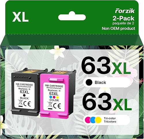 Forzik Cartucho de tinta remanufacturado 63XL de repuesto para HP OfficeJet 3830 4650 4652 5255 Envy 4520 5540 DeskJet 1110 2130, negro, tricolor,