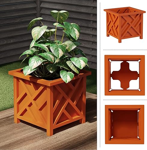 Miniatura 4 de Pure Garden - Paquete de 2 macetas con diseño de celosía, maceta de 14.75 pulgadas para flores o plantas en exteriores, decoración de porches,