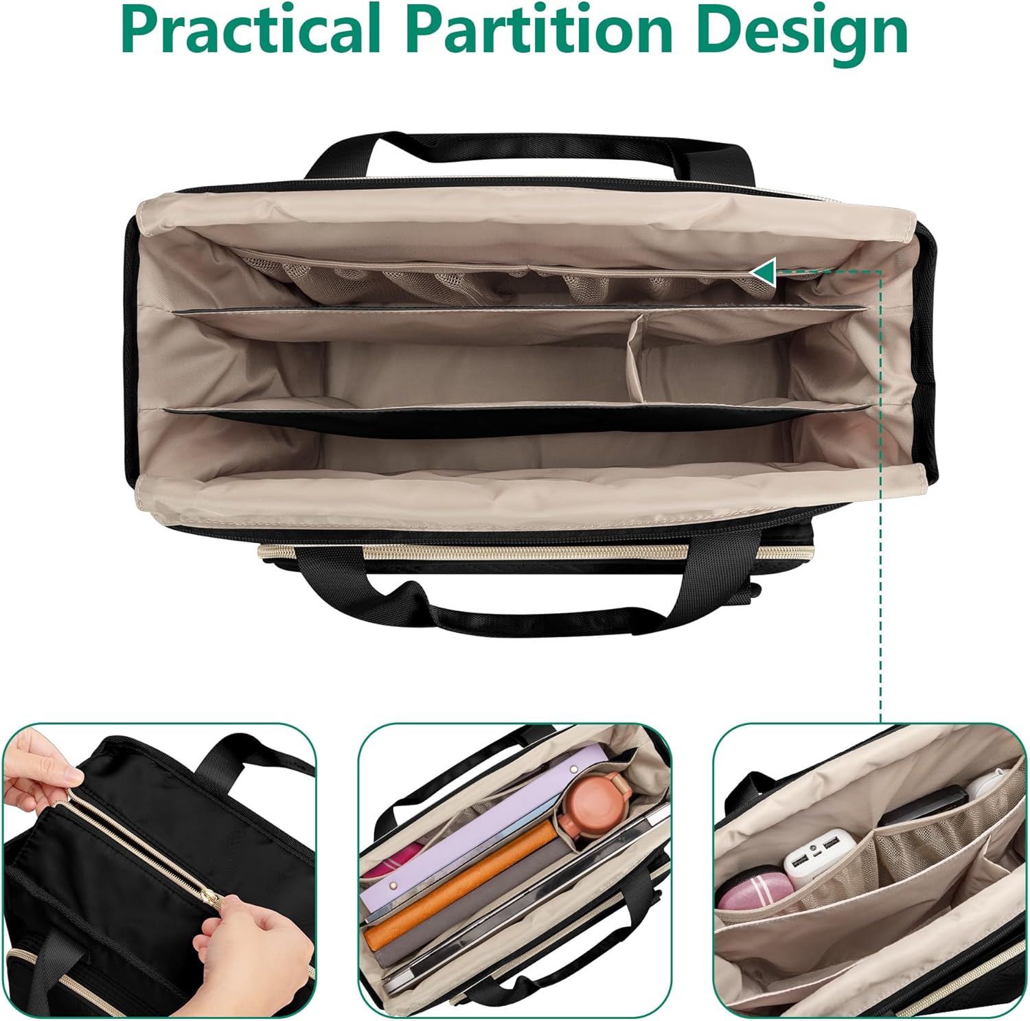 Teacher Tote Bag for Women, Work Tote Bag with Pocket for College and Office, Black - Image 4