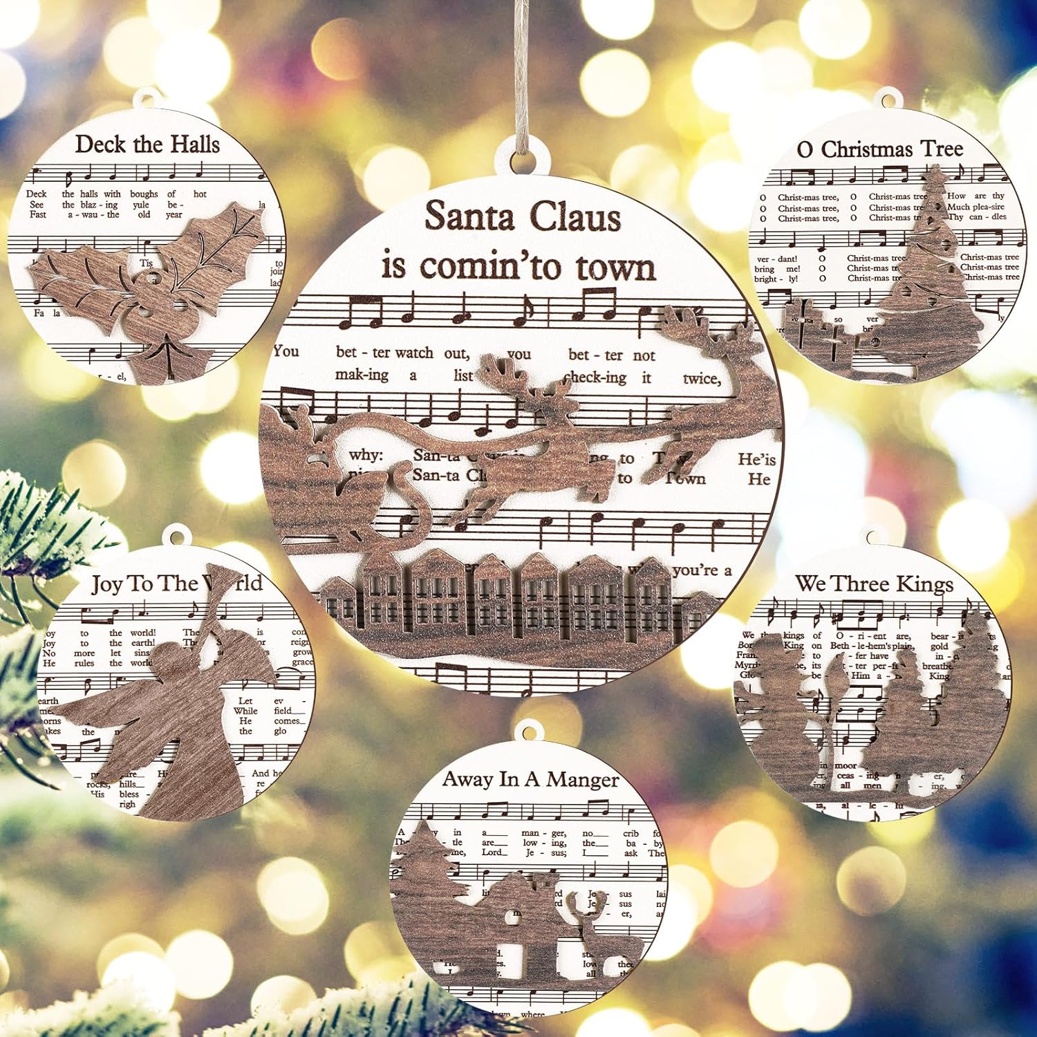 Bucherry 6 Pcs Wooden Christmas Nativity Scene Ornaments Bulk, 2025 Christian Religious Jesus Ornaments for Christmas Tree Nativity Scene Gifts, The Birth of Jesus Decoration(Music Note) - Image 2