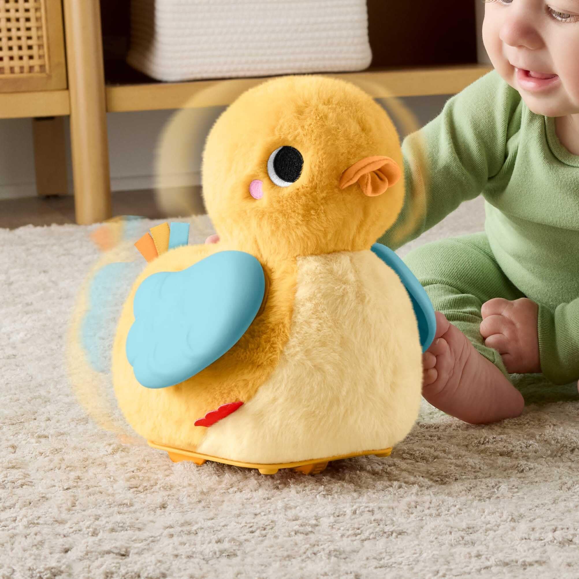 Fisher-Price Kaczuszka Przytul i Raczkuj 4 w 1 | Muzyczny pluszak, kołysze się i macha skrzydłami, do zabawy na brzuszku i raczkowania, od urodzenia, JMX99