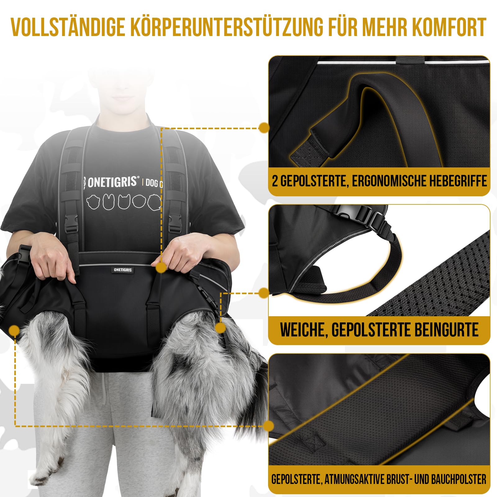 OneTigris Mochila para Perros, Support Ridge: Mochila para Perros de Uso al Aire Libre, Negro, Talla XL