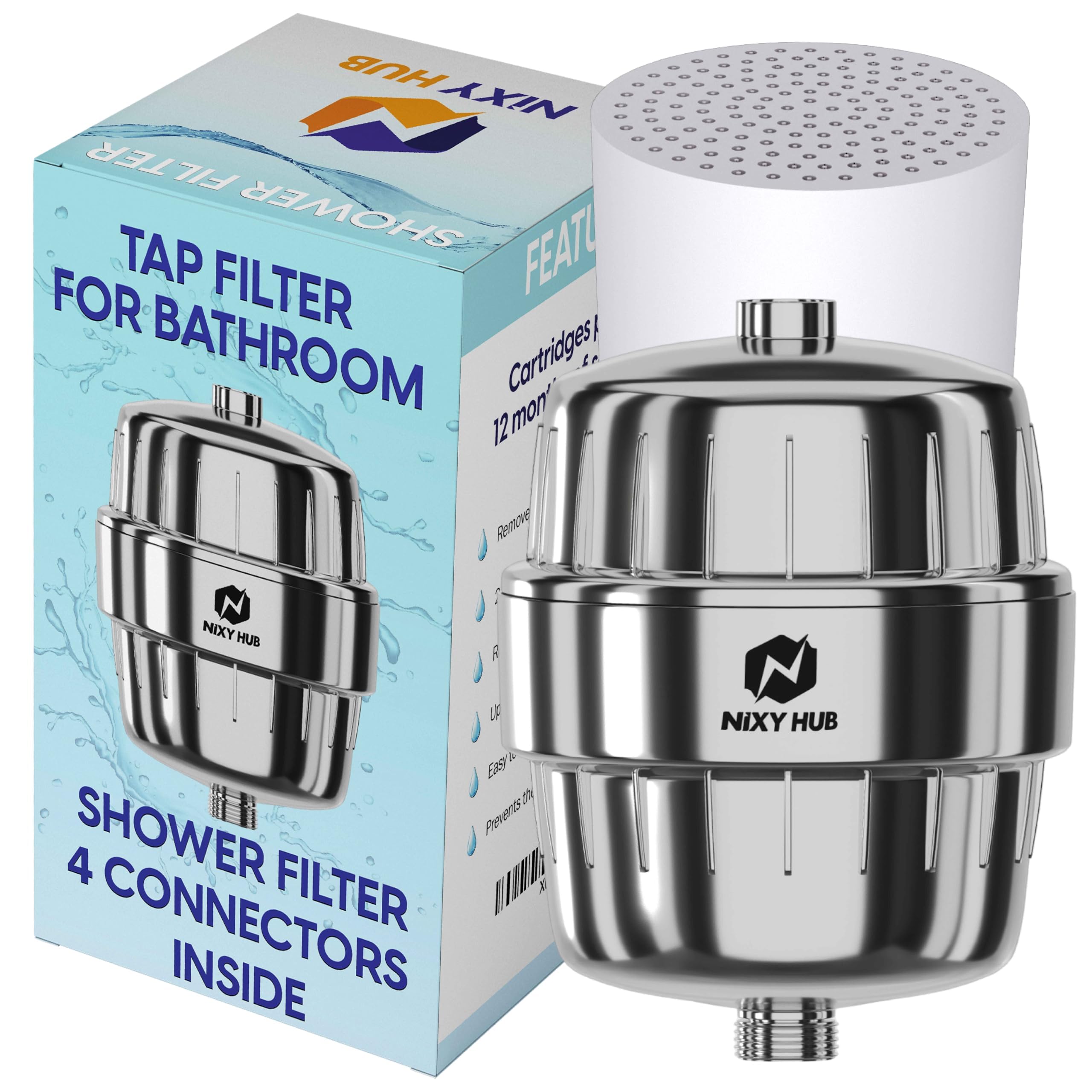 NiXY HUB Combo Pack Shower Filter,20 Stage,Water Filter Tap Filter For Hard Water,Water Purifier For Bathroom Tap,Hard Water Filter For Tap,Water Softener For Bathroom(Extra Cartridge),Silver (B0BJ8GXR2T) Amazon Price History, Amazon Price Tracker