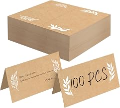 100 PCS Kraft Place Cards, Small Blank Tent Cards Delicate Seating Cards Rustic Name Cards Escort Cards for Wedding, Table, Dinner Parties, Receptions (2” x 3.5”, Leaf Pattern Design)