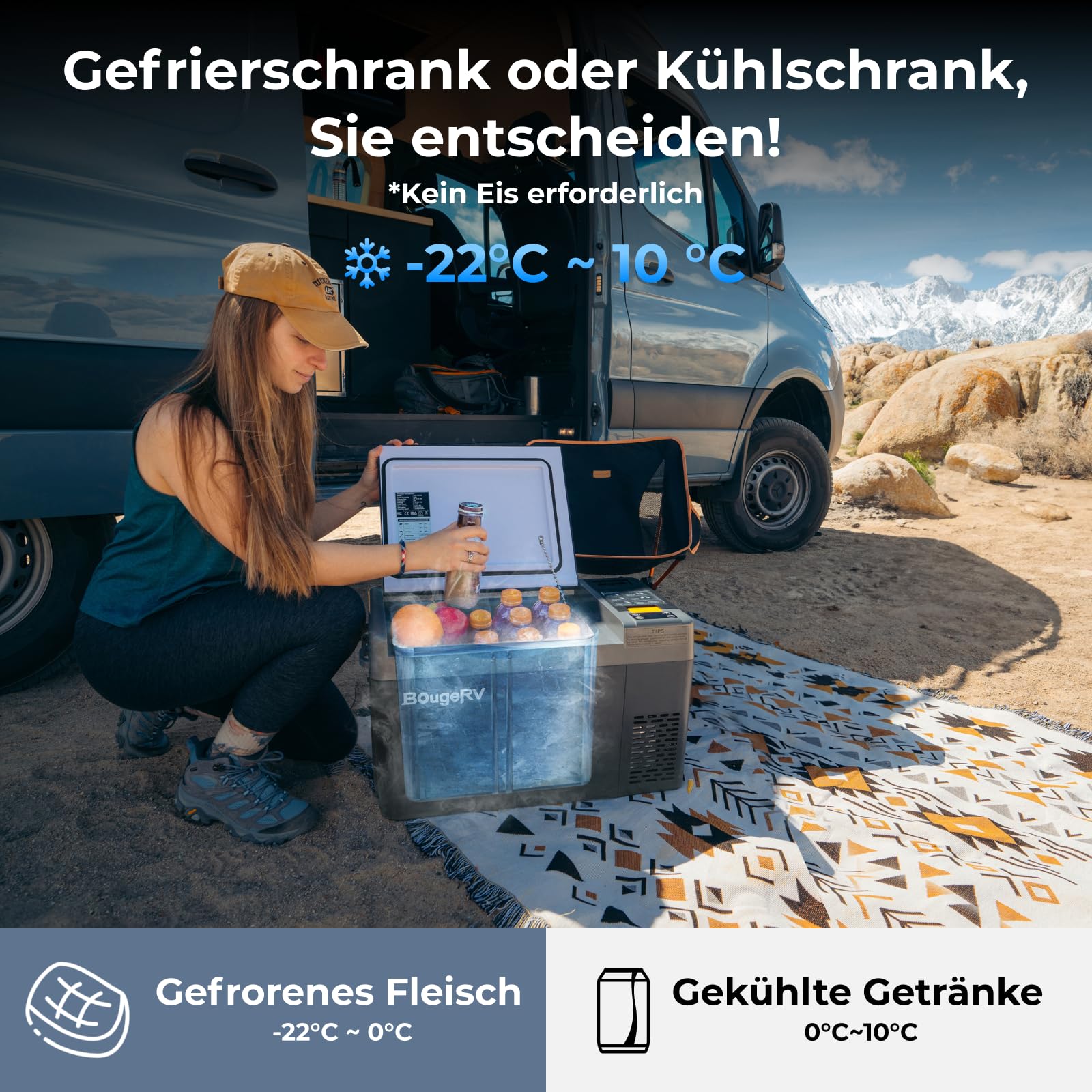 BougeRV CRPRO Kompressor 20 Liter Kühlbox 12v mit 266Wh Akku & 100w solarpanel
