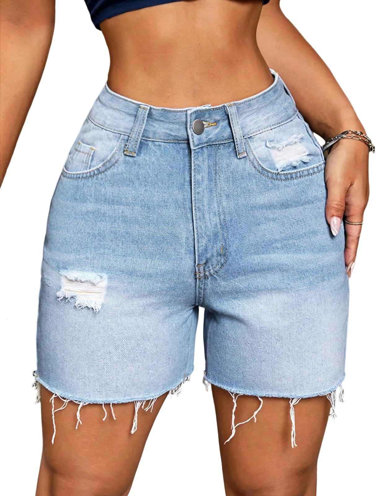 MapleHub Womens Shorts Jean Shorts Summer Ripped Skinny Denim Shorts | Distressed, Stretchy, Y2K, Curvy