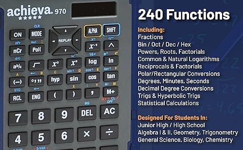 Miniatura 5 de Achieva Calculadora científica con tableta de escritura LCD borrable  Pantalla de 2 líneas  Doble energía solar y de batería  para estudiantes de