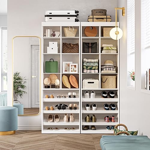 Miniatura 9 de IRONCK Organizador de zapatos de armario con estantes y cubículos, organizador de almacenamiento estrecho para zapatos, para dormitorio, entrada,