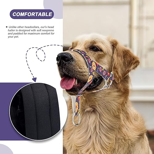 Miniatura 4 de Collar de cabeza de perro, arnés de nailon suave para ayudar a dejar de tirar, collar ajustable para perros pequeños, medianos y grandes (M, morado)