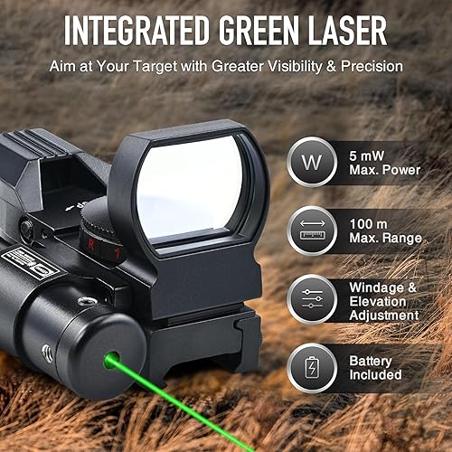 Vista 57 de PINTY Vista de punto rojo con punto rojo/verde y múltiples retículas, para riel Picatinny, pistola, rifle (combo láser opcional)