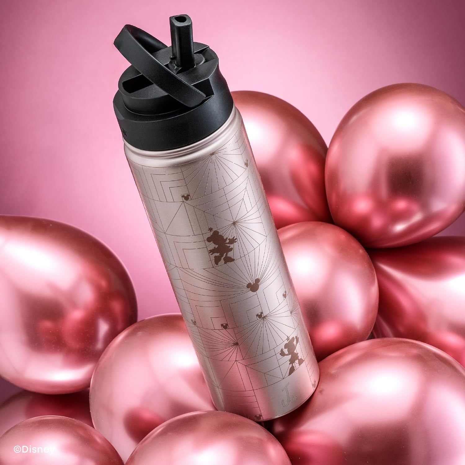 JoyJolt Disney MonoMouse Stainless Steel Water Bottle with Flip Straw Lid, 22 oz Vacuum Insulated Water Bottle, BPA-Free Tumbler ft Minnie Mouse | Pink