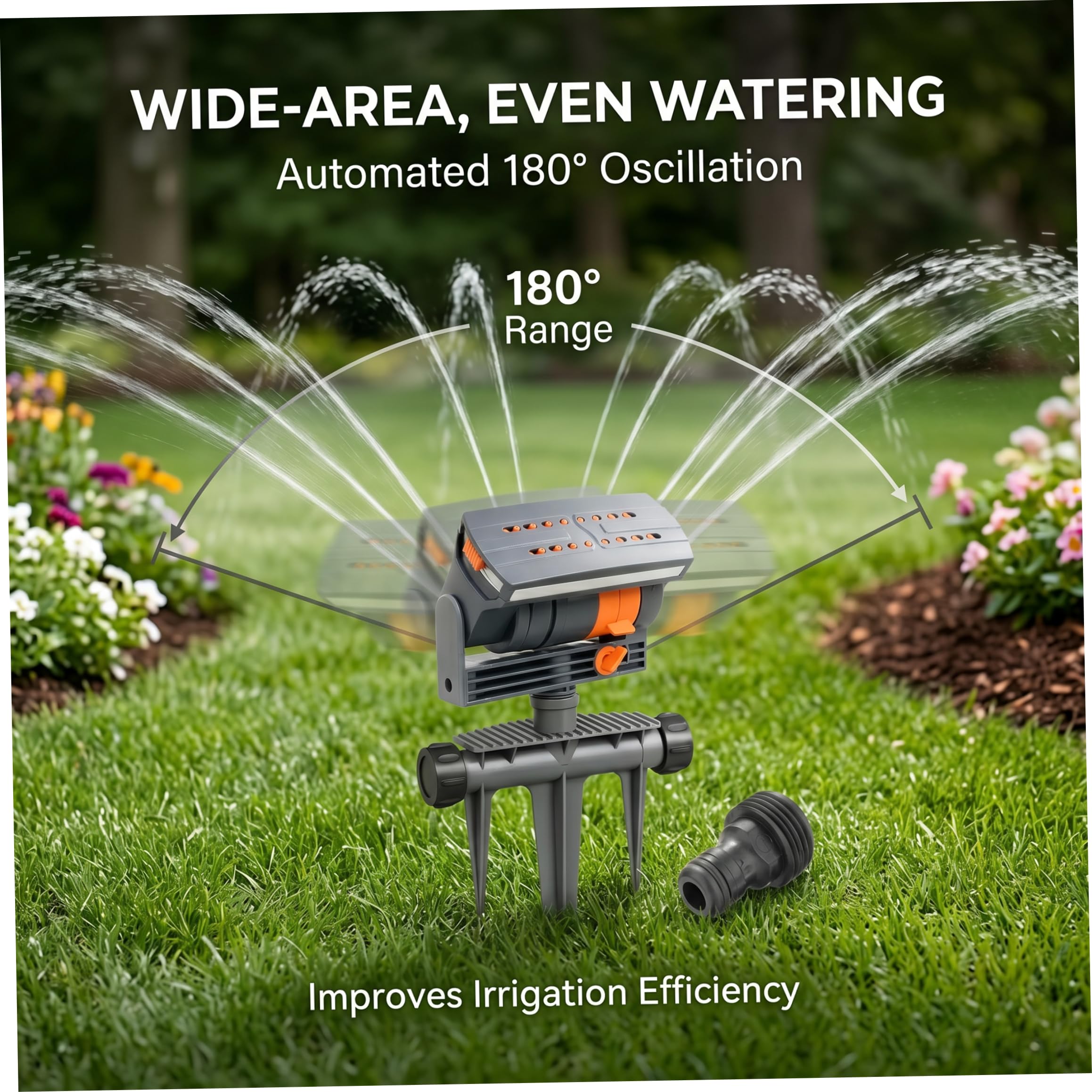 Aspersores, Aspersores De Césped para Jardín, Aspersor Oscilante Automático De Cobertura De 180 ° con Estaca De Trípode, Aspersor De Jardín De 4 Modos De Aspersión para Patio Y