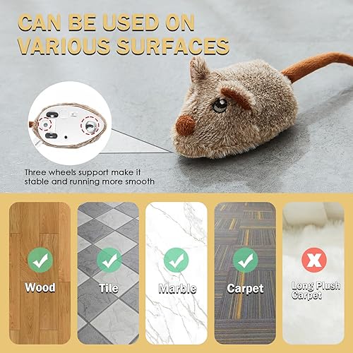 Miniatura 4 de Cat Toys - Ratón móvil recargable chirriante con cola mágica dinámica, mouse de juego automático interactivo para gatos de interior, juguete