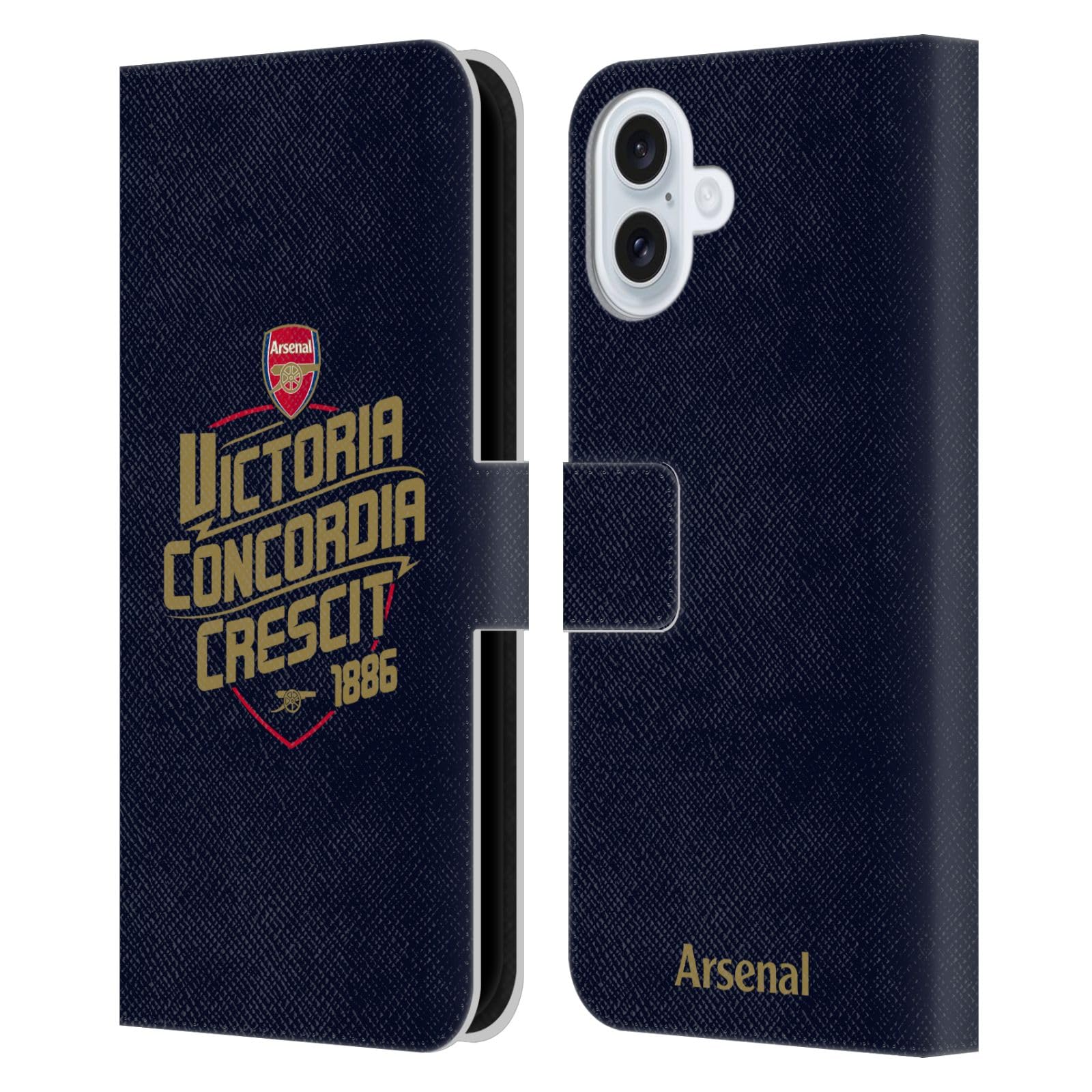 Head Case Designs Officially Licensed Arsenal FC Victoria Concordia Crescit Typography Leather Wallet Case Compatible With Apple iPhone 16 Plus