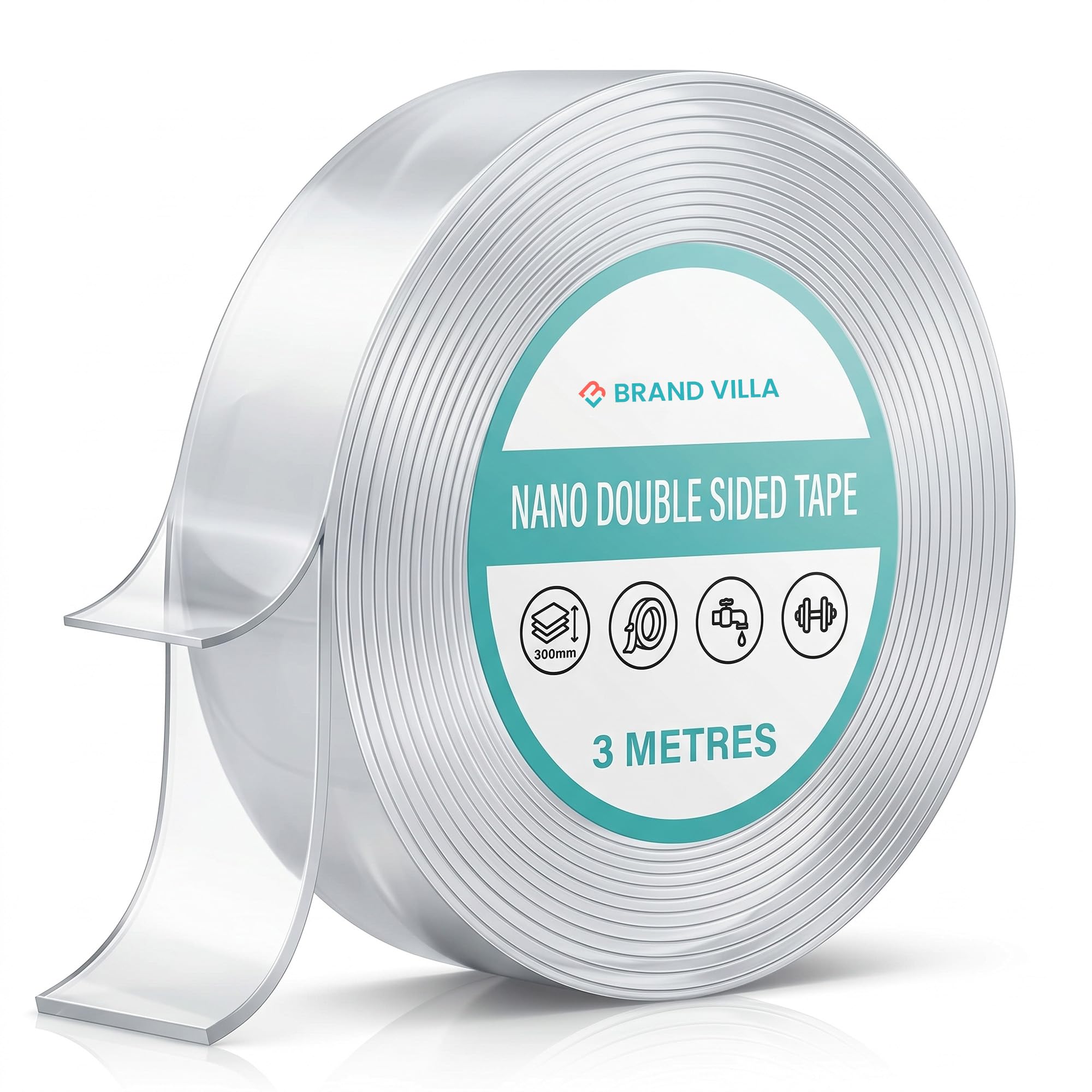 BRAND VILLA Nano Tape Double Sided Adhesive, 1mm Thick 3cm Wide 3 Meter Long, Heavy Duty Reusable Washable Gel Grip Tape, Strong Transparent Traceless Mounting Tape for Wall, Kitchen, Home & Office