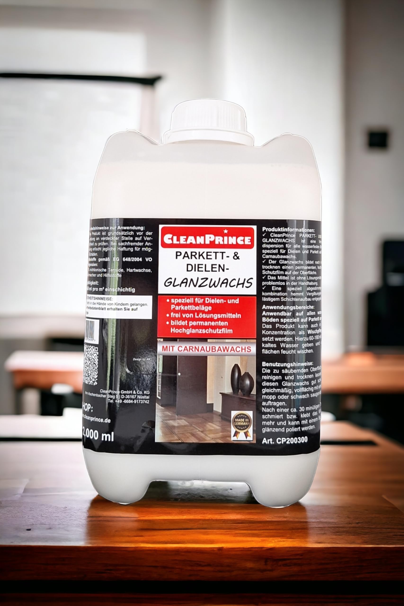 5 Litros Garrafa CleanPrince limpiador para Parquet y Entarimados Cera de brillo para Suelo Brillante Sellado a Prueba de Agua Parquet, sin Solvente, también ideal como Cuidado Limpiador en Menor Concentración, Película protectora, Pulimento Brillo, Deter
