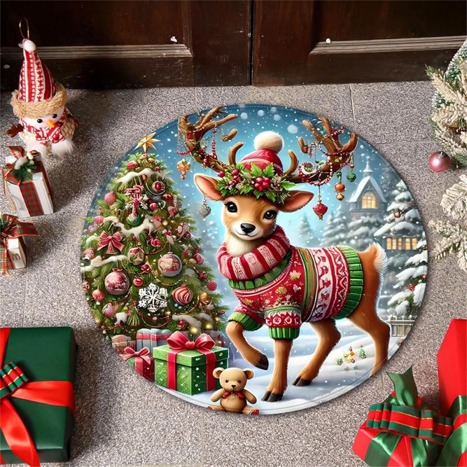 Tapis pour chaise de jeu rond 120cm Reindeer pour sublimer un bureau en bois