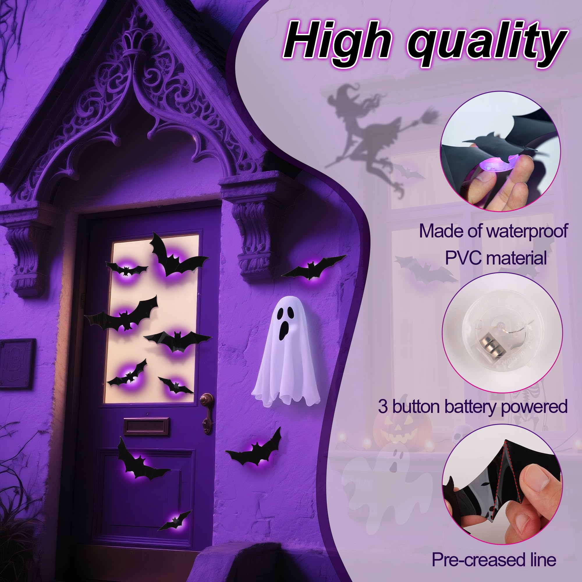 Halloween Deko Fledermäuse Mit LED – 16 Stück, 3D Wandaufkleber Für Fenster & Tür – Gruselig & Leuchtend
