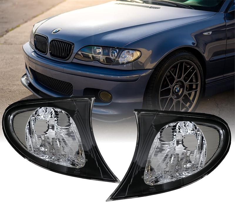 Luzes de curva e setas dianteiras DEPO para BMW E46 Série 3 4D/5D, carcaça preta e lente cristal – par esquerdo e direito