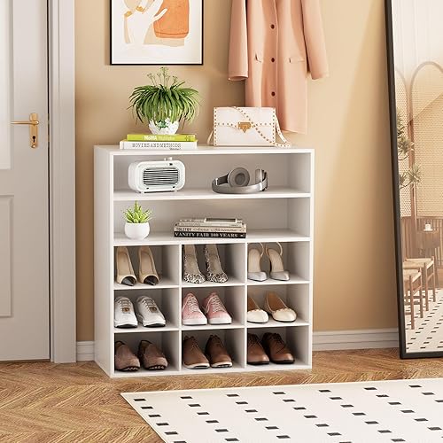 Miniatura 2 de Garden 4 you Organizador de zapatos, zapatero de madera de 5 niveles con 2 estantes de almacenamiento y 9 cubículos, armario organizador de zapatos