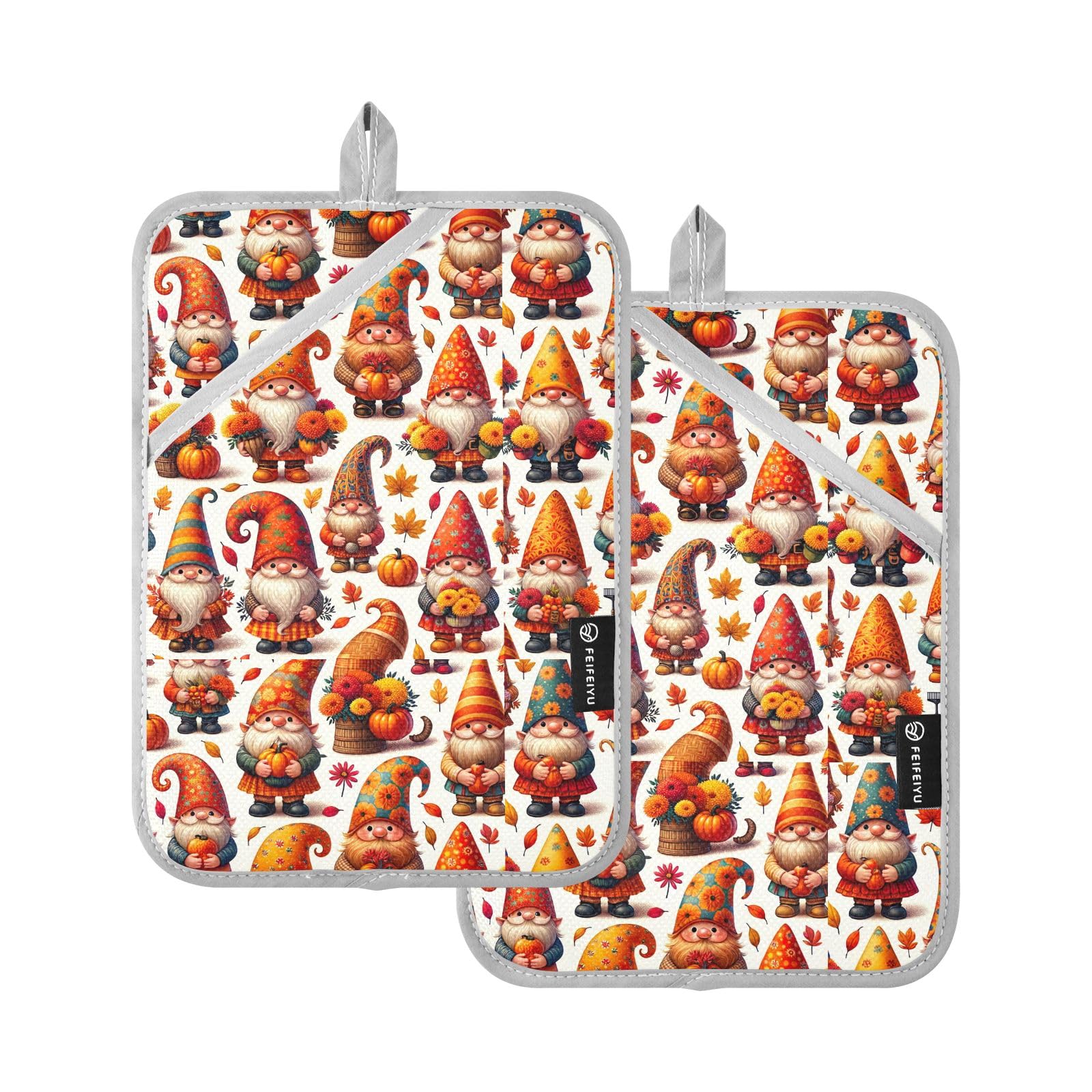 Pot Holders Set of 2, Cute Autumn Gnomes Heat Resistant Kitchen Hot Pads Oven Hot Pads Quilted Coaster Potholder for Cooking Baking Kitchen