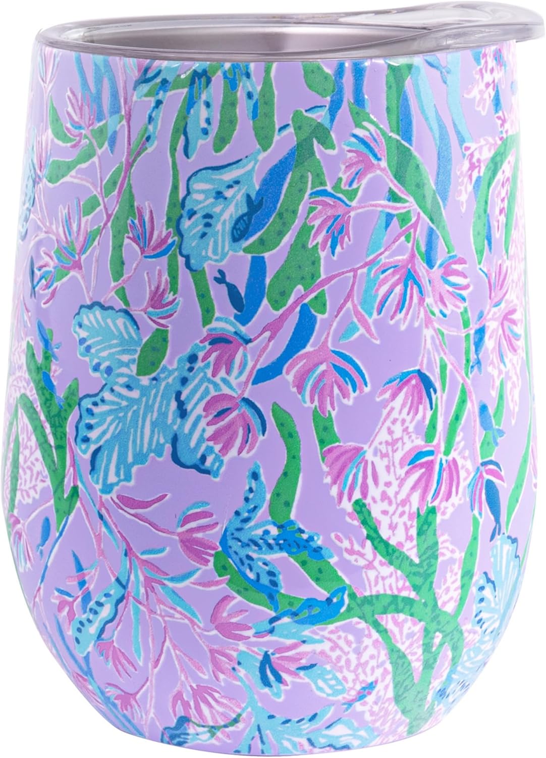 Lilly Pulitzer 12 Oz Insulated Tumbler with Lid, Yellow/Green Stainless Steel Travel Wine Glass, Double Wall Metal Cup (Secret Escape)