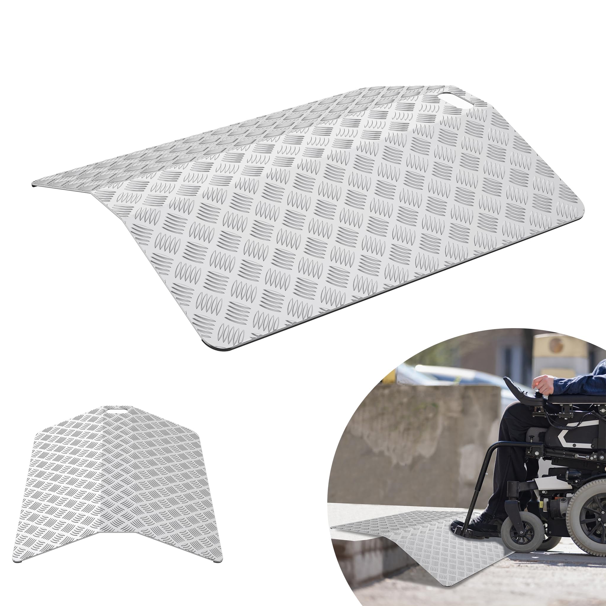 YRHome Rampa per soglia da porta, 60 cm, altezza 10 cm, larghezza 70 cm, per sedia a rotelle, ponte di soglia, antiscivolo, portatile, con maniglie per interni ed esterni
