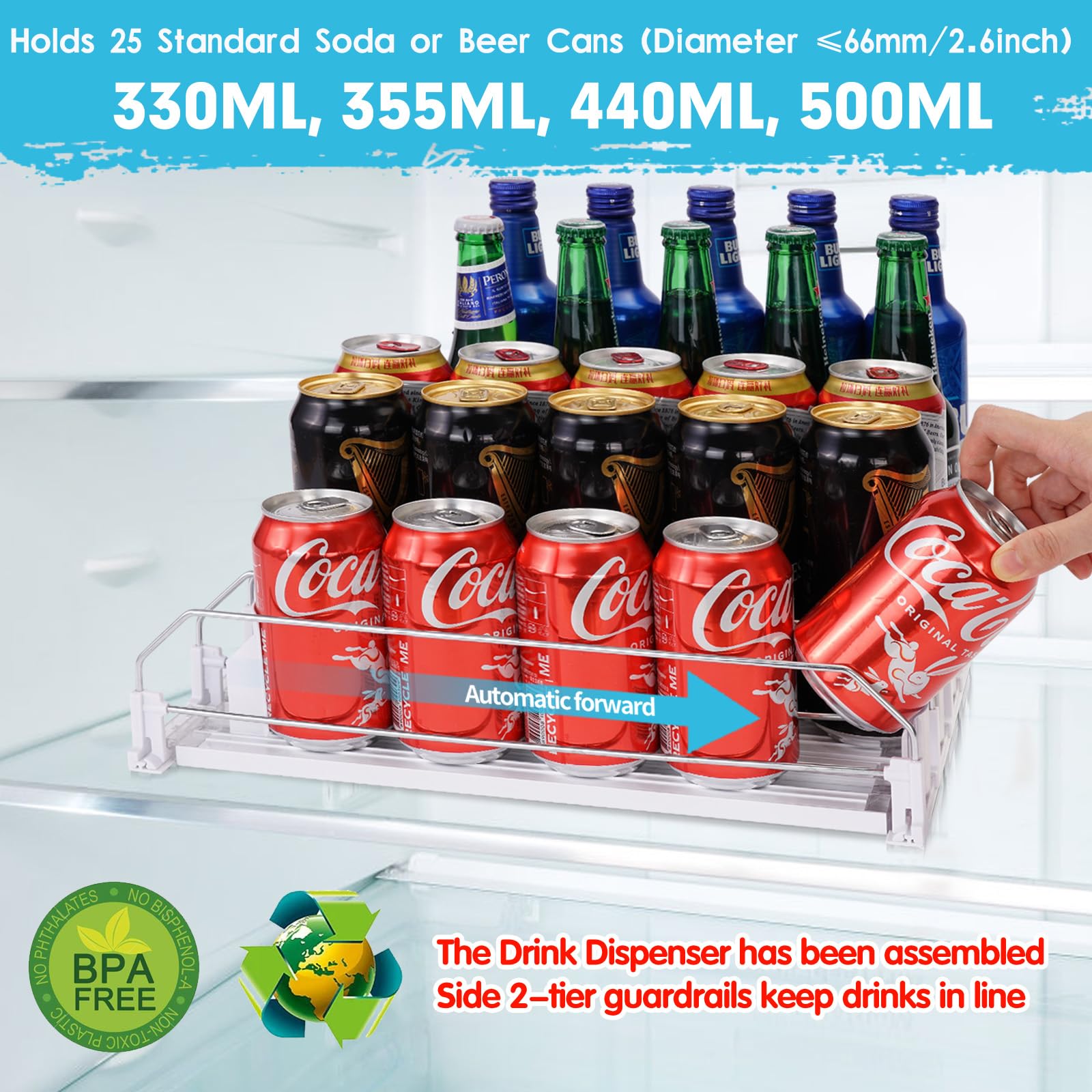 Automatique Rangement Canette Frigo Organisateur Canette De Bière Soda Boisson Pour Réfrigérateur Cuisine Armoire Garde-Manger 25 Critères 330ML 440ML 500ML Canettes Organiseurs