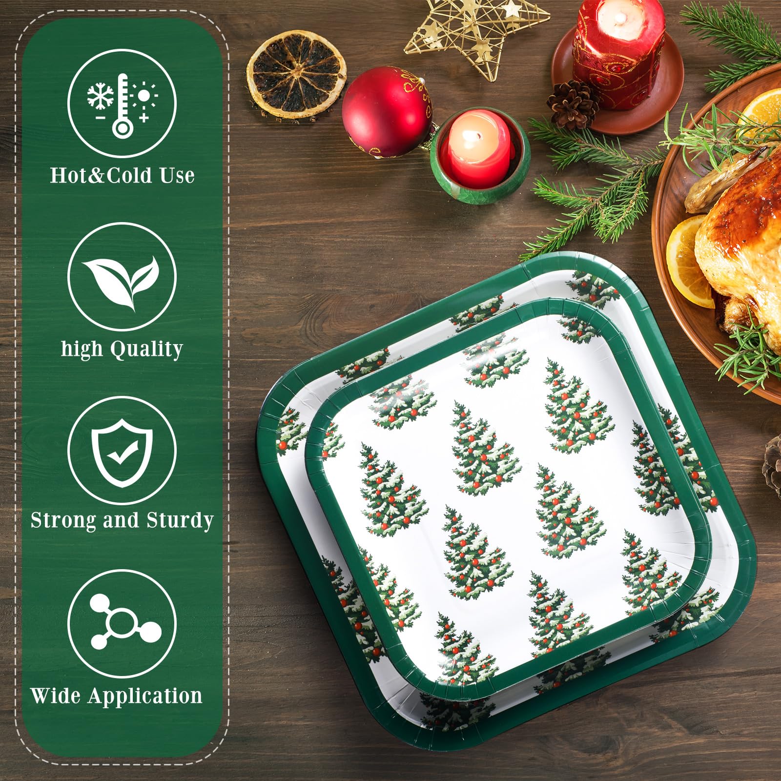 Layhit 80 Stück Weihnachtspapierteller-Set Einweg-Weihnachtsbaum-Papiergeschirr-Zubehör, Einweg-Pappteller, Dessertteller für Frohe Weihnachten, Urlaub, Partyzubehör, servieren Sie 40 Gästen