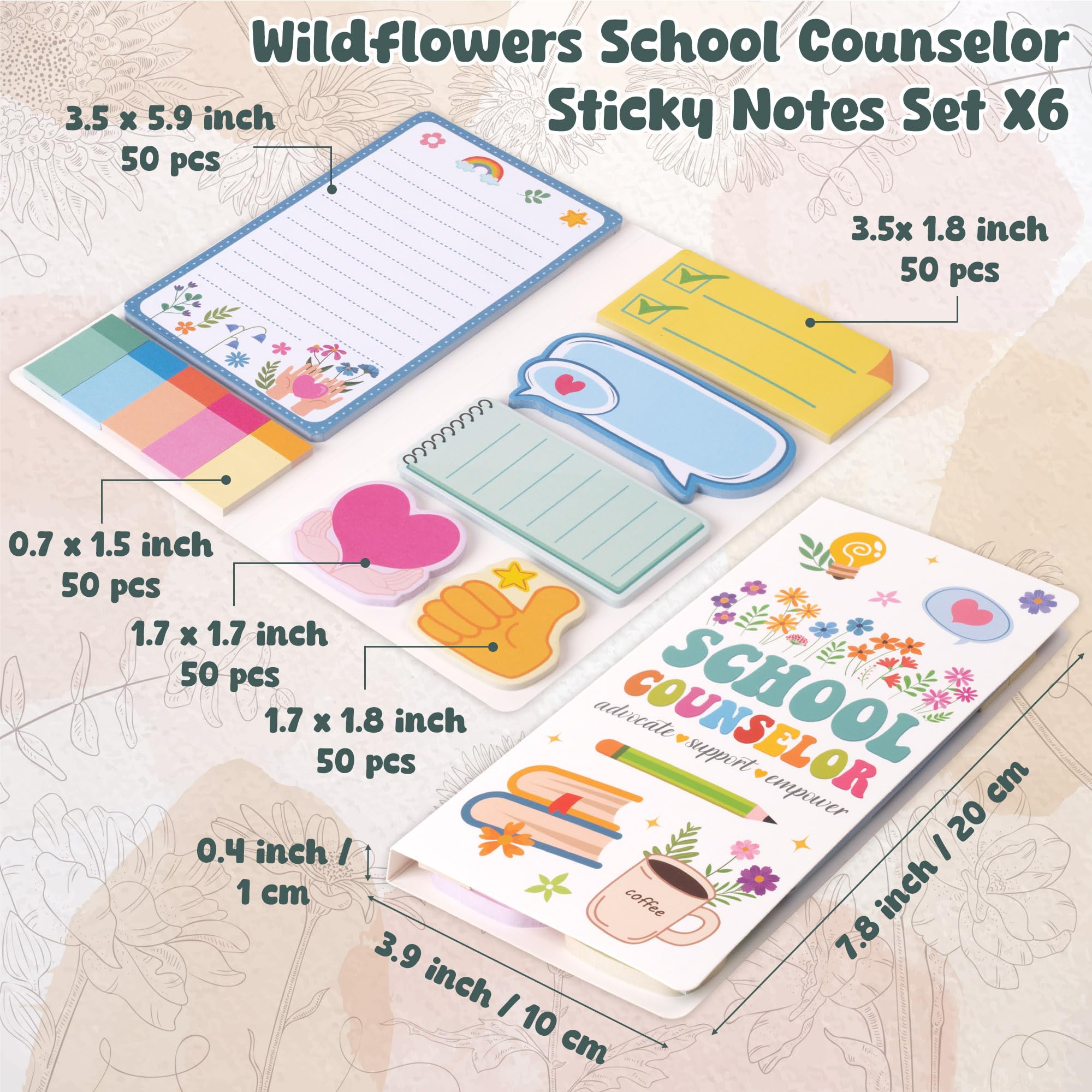 B1ykin Lot de 6 blocs de notes autocollantes pour conseiller scolaire – Bloc-notes autocollants pour conseiller scolaire – 550 feuilles de pages mémos pour cadeaux d'appréciation des enseignants