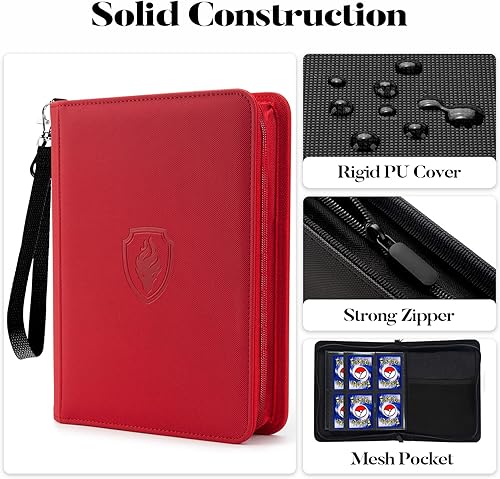 Miniatura 2 de Carpeta de 4 bolsillos para 320 tarjetas, carpeta de tarjetas coleccionables con cremallera premium, carpeta portátil de colección de tarjetas de