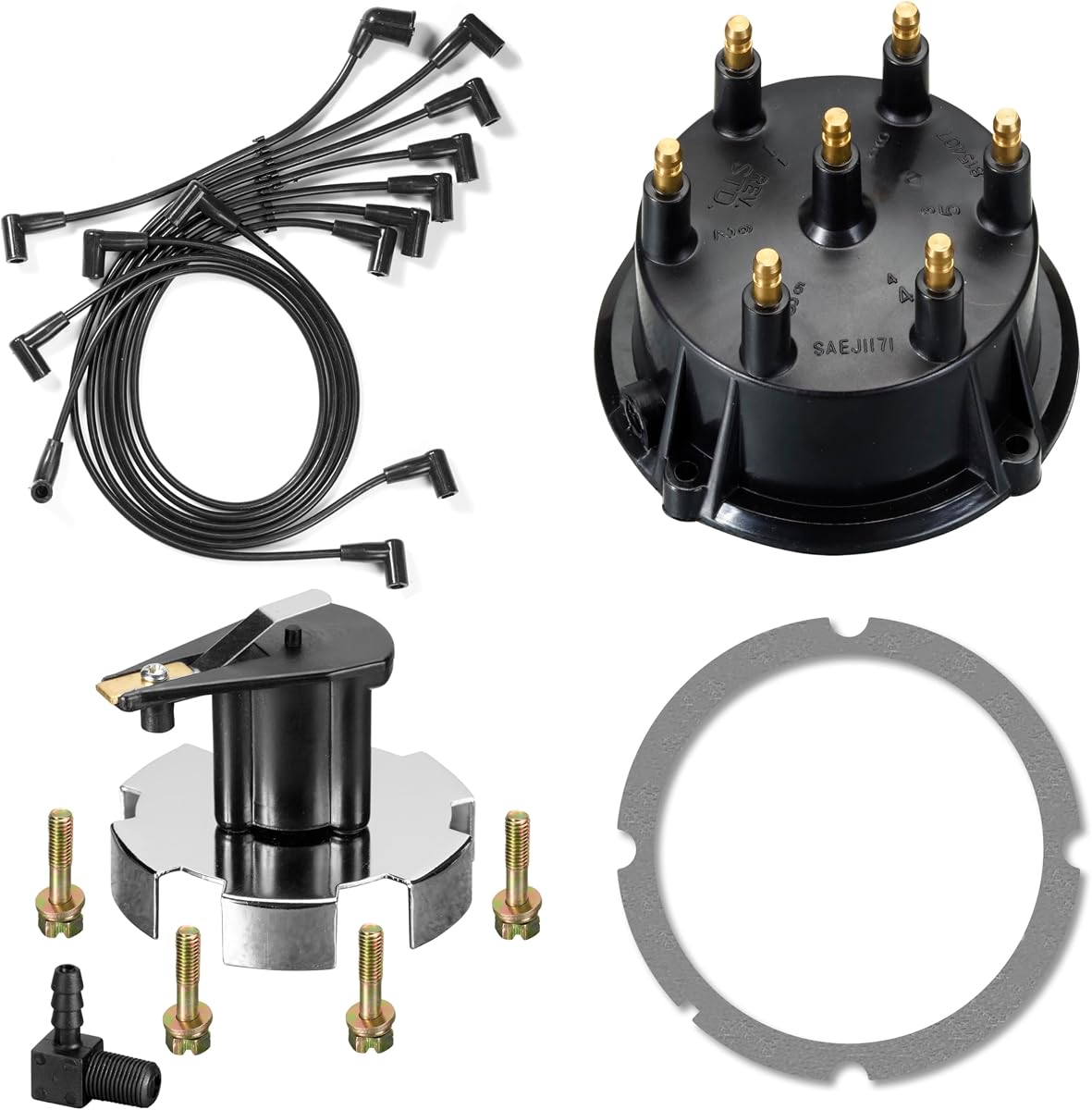 4.3L V6 Ignition Distributor Cap Rotor Spark Plug Wires Tune UP KIT Compatible with MERCRUISER Mercury Marine Thunderbolt TKS 84-816761Q16, 815407Q5