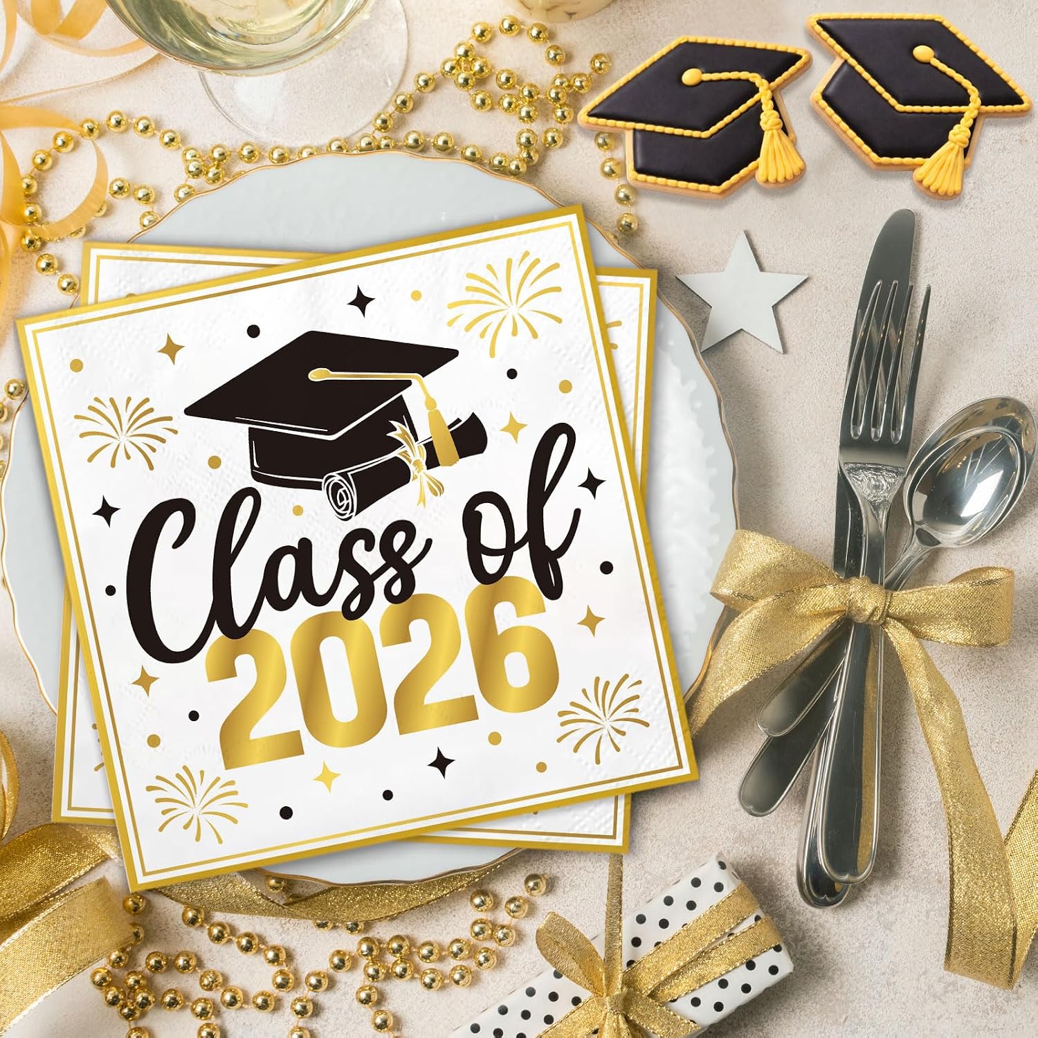 2026 Graduation Party Decorations, 50 Pack Cocktail Napkins for Congratulation Party Decor Supplies, Disposable Paper Napkins for College High School PhD Nurse Law School Graduations