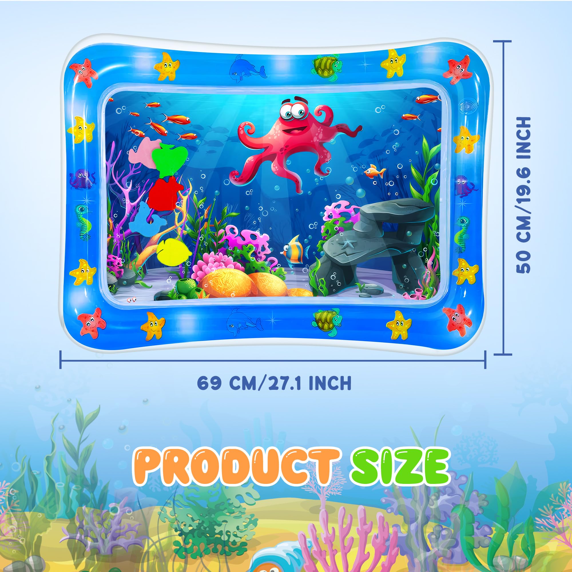 Tummy Time Mat Inflatable Water Mat Water Play Mat Sensory Toy Baby Tummy Time Mats Infant Toys for Newborn Girls Boys 3-24 Months Play Mats for Toddlers (50×69cm (Octopus)) - Image 2