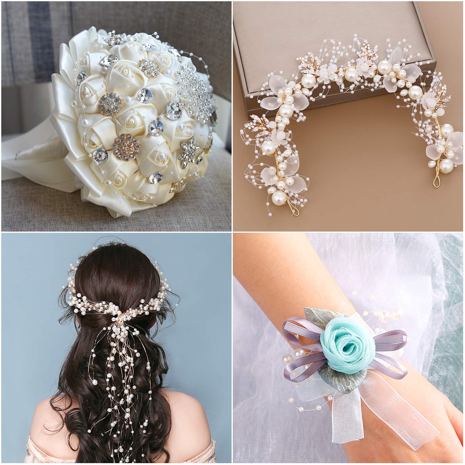 Guirlande Perles Artificielles 60m - Perles 8mm Et 3mm - Pour Décoration Mariage, Noël, DIY - Blanche