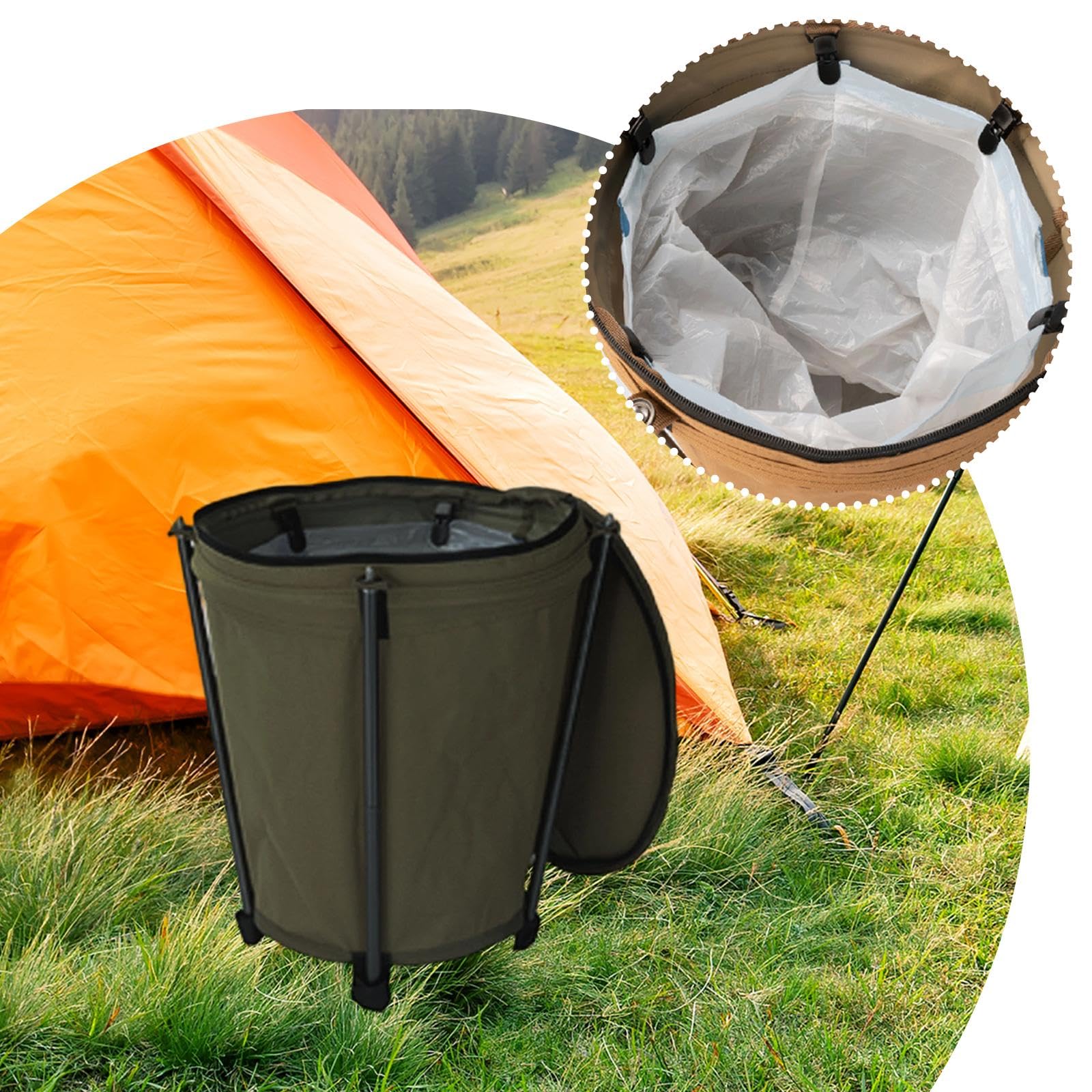 Pattumiera Camping Bidone Spazzatura Cestino Immondizia Contenitore Pieghevole Supporto Robusto Alluminio PVC Poliestere Capacità 20L Adatta per, Verde