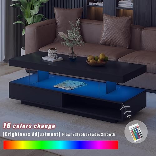 Miniatura 43 de LUMISOL Mesa de centro de mármol con almacenamiento, mesa de cóctel de madera moderna de 31.5 pulgadas con 2 cajones grandes, mesa central redonda