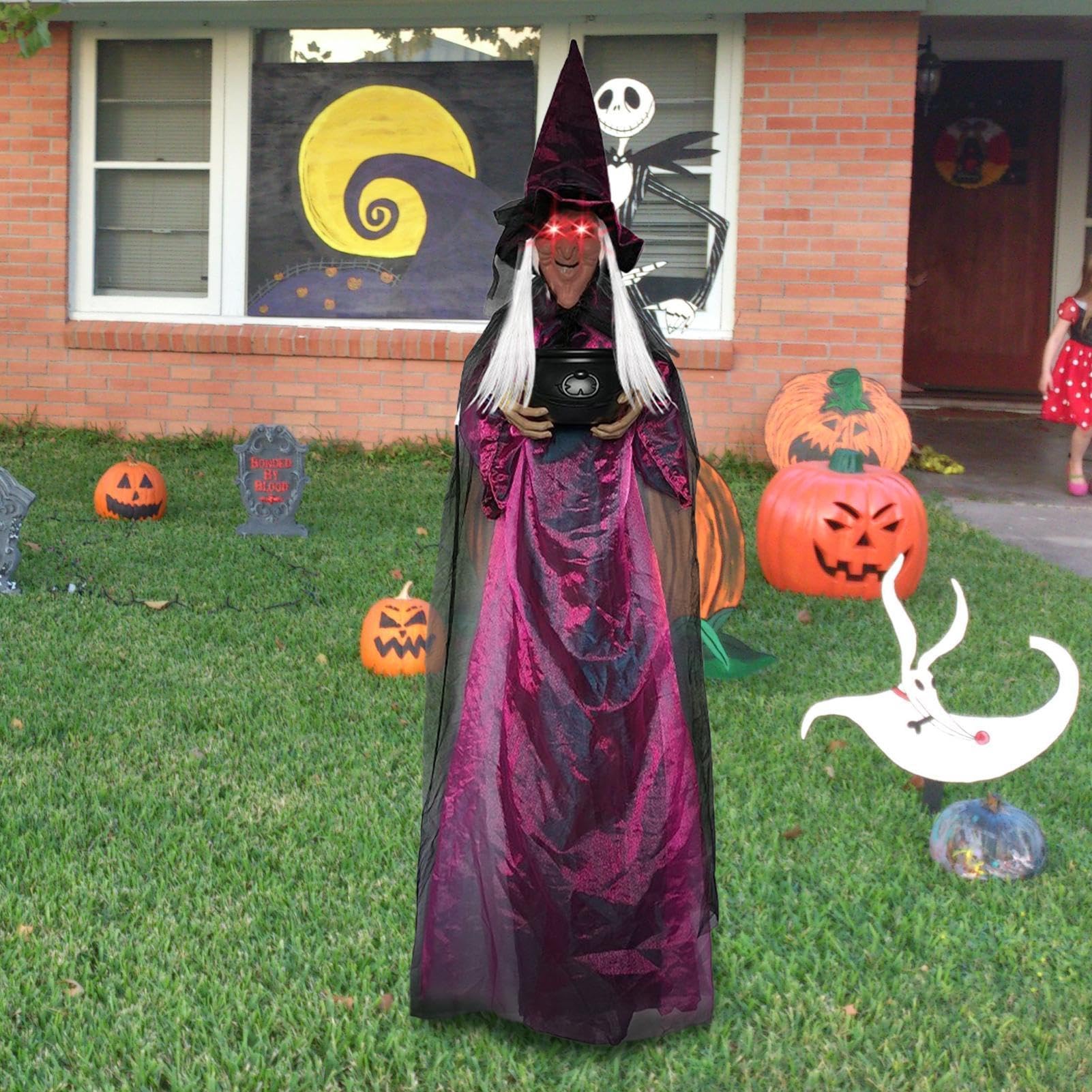 Dekoracja Wiedźmy Halloween Figurka Naturalnej Wielkości 180 Cm Do | Dekoracja Halloween Z Jarzącymi Oczami I Kotłem Do Nawiedzonych Domów, Imprez I Wnętrz