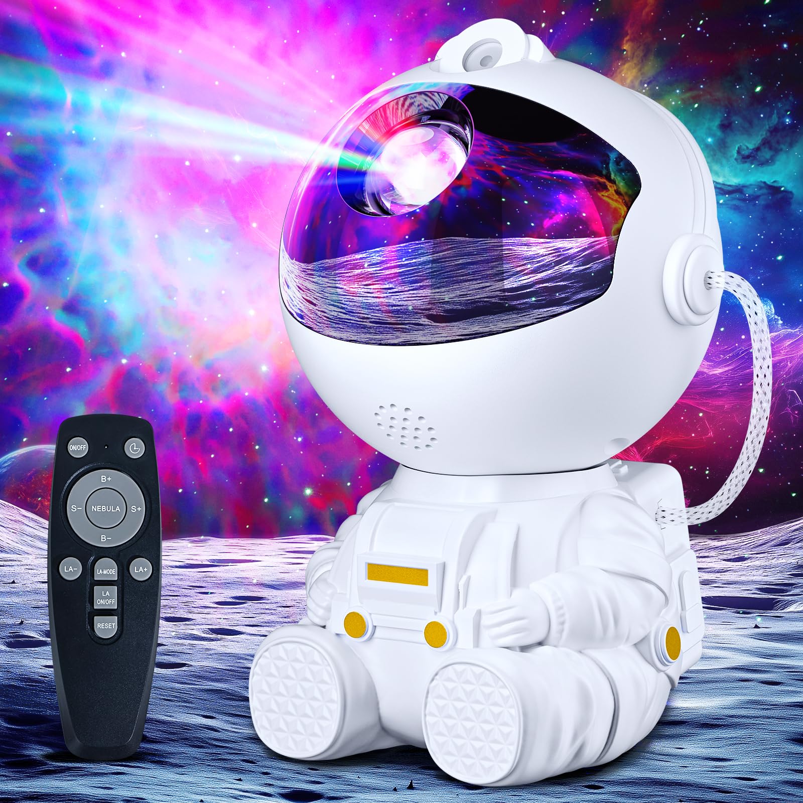 Proyector de Cielo Estrellado con Astronauta, Vía Láctea, Lámpara de Estrellas con Control Remoto, Velocidad y Tiempo Ajustables, 17 Modos de Vía Láctea para Dormitorio