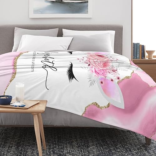 Miniatura 4 de Manta personalizada de unicornio floral mágico con nombre, mantas de bebé personalizadas para niñas, regalos personalizados para bebés, manta con