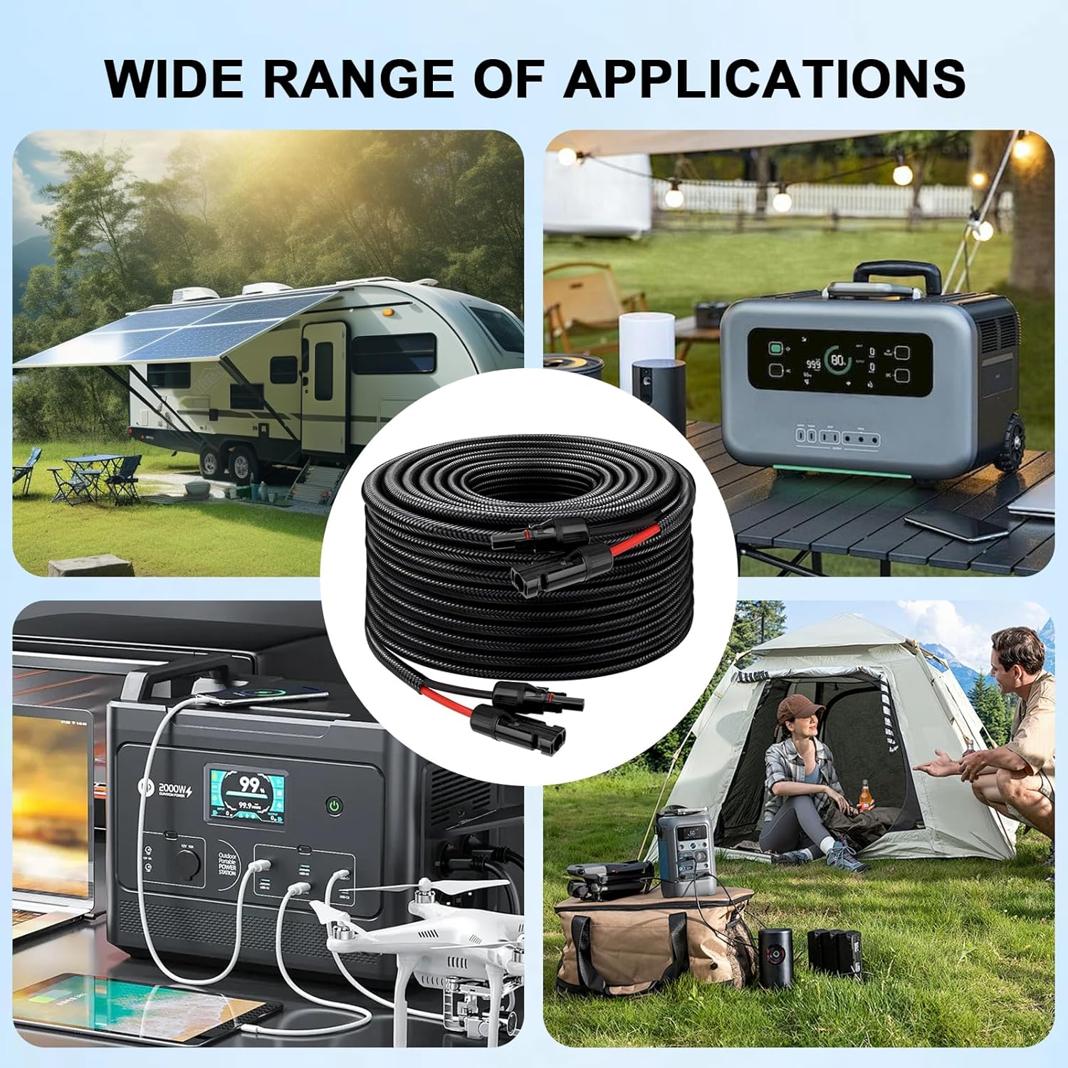 XRDS -RF Solar Panel Cable 30FT, 10AWG Solar Extension Cable with Male & Female Solar Connectors, Flame-Retardant Protective Sleeving Solar Cable, Weatherproof PV Wire for Solar Panel Connection