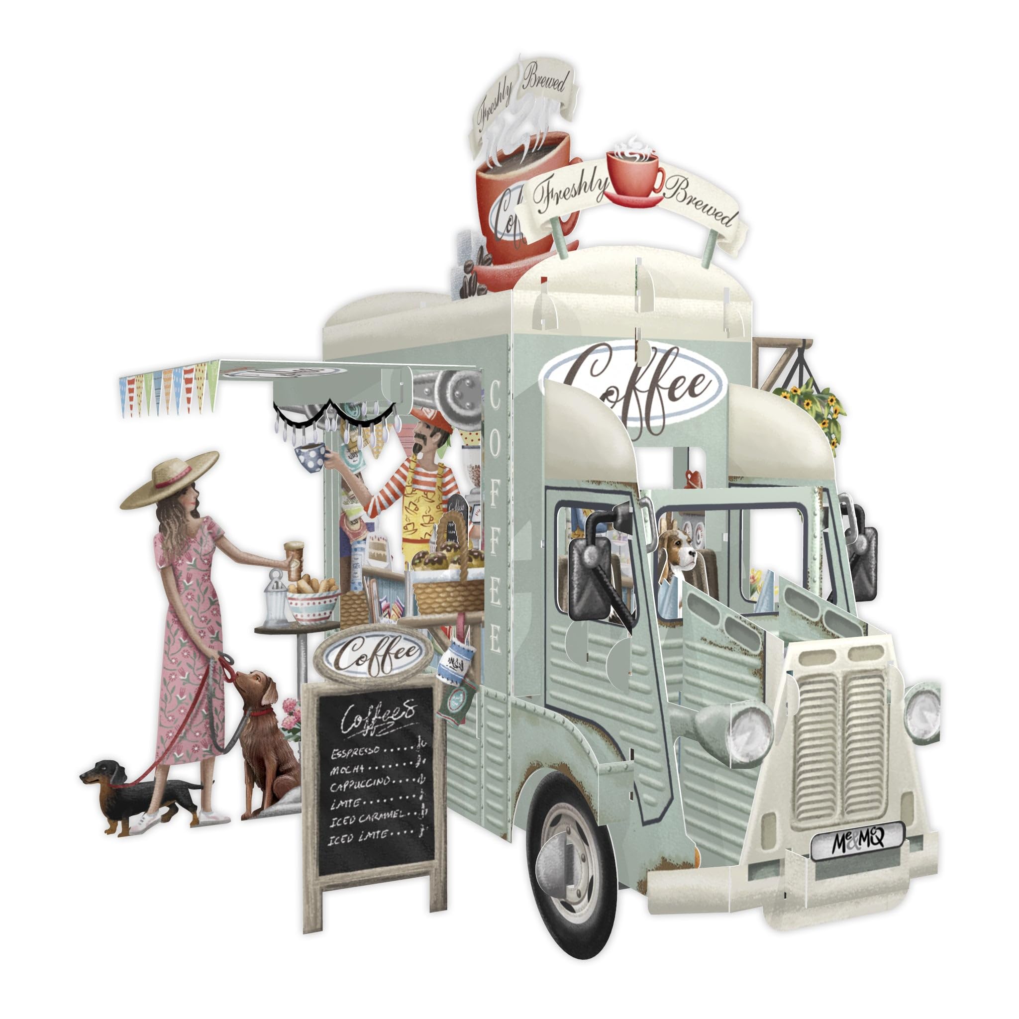 Coffee Truck - 3D Pop Up Greeting Card with Large Message Tag - 3D041