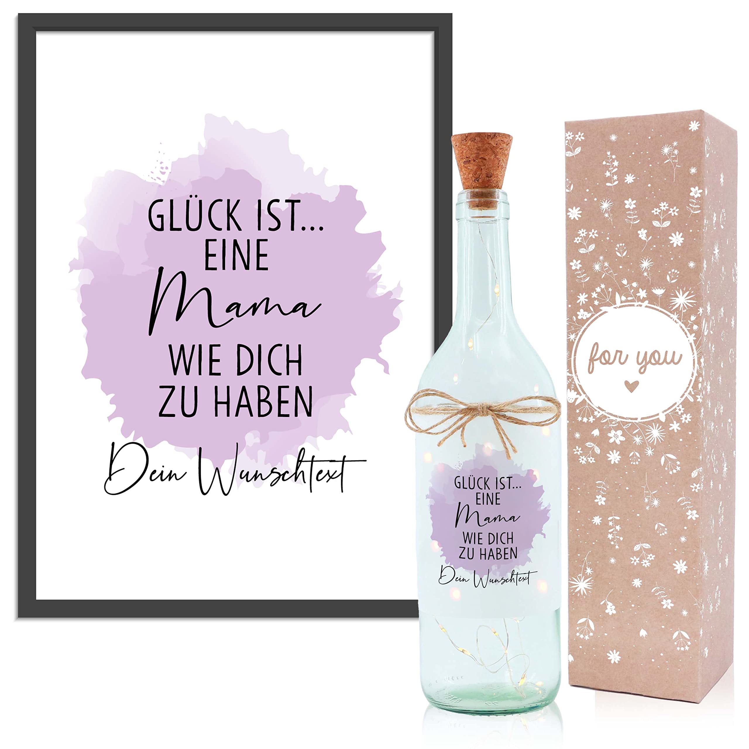 OWLBOOK LED Flaschenlicht Für Mama – Mandala Design, 750ml Flasche, 20 Warmweiße LEDs, Mit Geschenkkarton