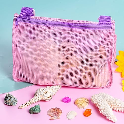 Miniatura 7 de Yookat Paquete de 5 bolsas de malla para juguetes de playa conchas para niños bolsa de recolección ajustable de malla de juguete bolsa de playa