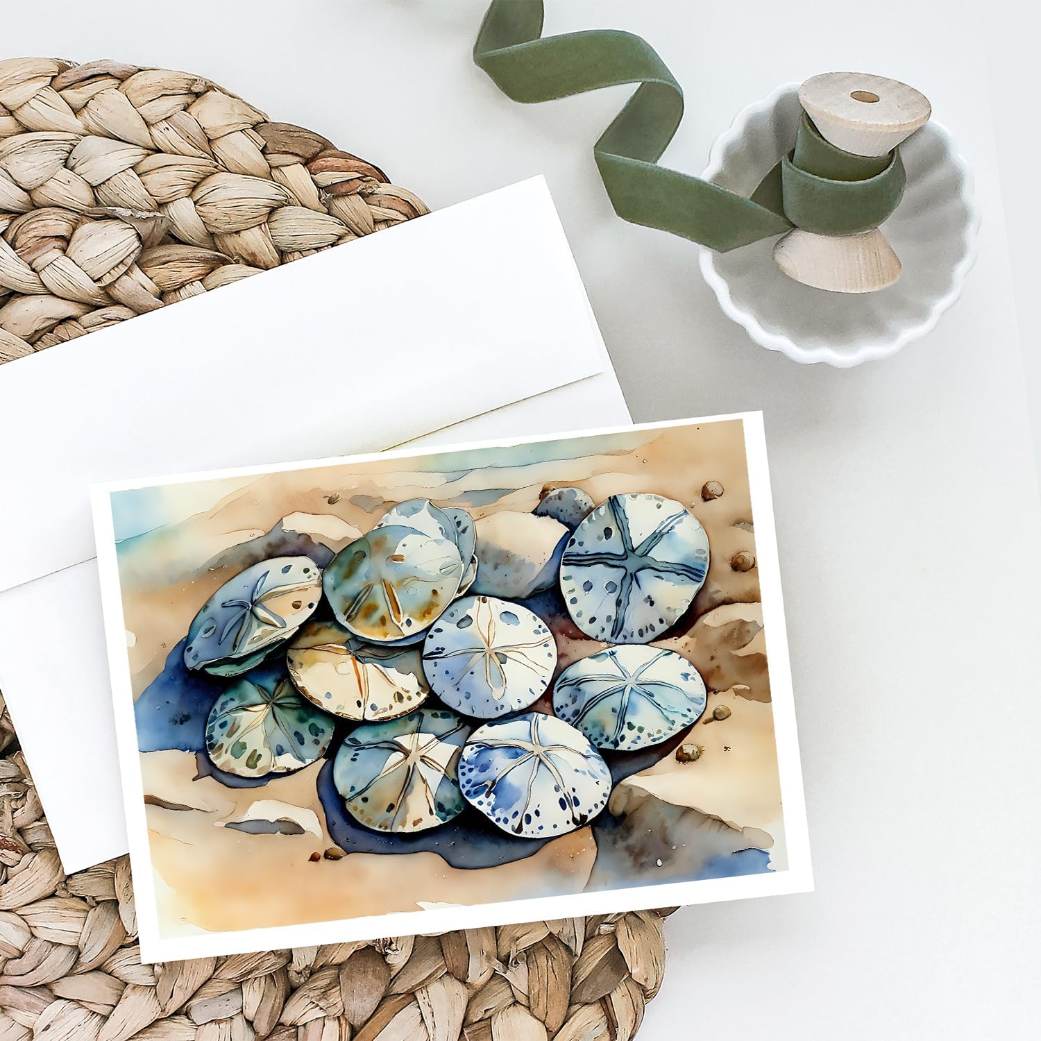 Caroline's Treasures DAC2821GCA7P Sand Dollars Greeting Cards Pack of 8 Blank Cards with Envelopes Whimsical A7 Size 5x7 Blank Note Cards